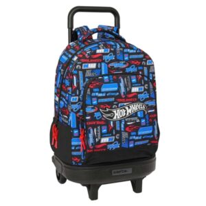 Safta Hot Wheels Mochila con Carro - Extraible - Bolsillo Frontal - Portabotellas - Tirador Doble - Hombreras Acolchadas - Asa Acolchada - Tarjeta ID - Base Reforzada - 330x220x450mm - Color Azul