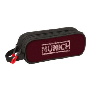 Safta Munich Vulcan Portatodo - 2 Compartimentos con Cremalleras - Asa Lateral - 1L - 210x60x80mm - Color Negro y Rojo