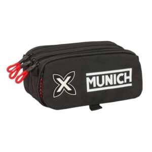 Safta Munich Vulcan Portatodo - 3 Compartimentos con Cremalleras - Bolsillo Frontal - Cinta Adaptable - 1.72L - 215x80x100mm - Color Negro