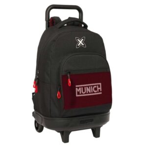 Safta Munich Vulcan Mochila con Carro - 33L - Bolsillo Frontal - Portabotellas - Hombreras Acolchadas - Asa Acolchada - Tarjeta ID - Base Reforzada - Tirador Doble - 330x220x450mm - Color Negro y Rojo