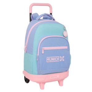 Safta Munich Mellow Mochila con Carro - Extraible - Bolsillo Frontal - Portabotellas - Tirador Doble - Hombreras Acolchadas - Tarjeta ID - 330x220x450mm - Color Azul Claro