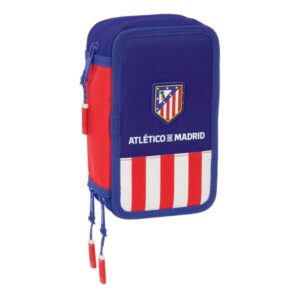 Safta Atletico de Madrid Plumier de 3 Pisos - 37 Piezas - 1.3L - Goma - Lapiz - Boligrafos - Sacapuntas - Reglas - 16 Colores - 14 Rotuladores - 125x55x195mm - Color Azul Marino