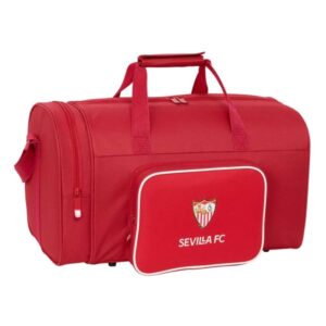 Safta Sevilla FC Bolsa de Deporte - Bandolera Ajustable - Bolsillo Frontal - Tacos Protectores en Base - Fondo Extraible - Resistente al Agua - 33L - 470x270x260mm - Color Rojo