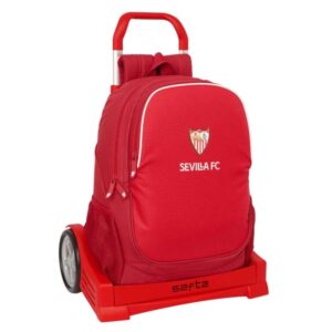 Safta Sevilla FC Mochila con Carro - Cremallera Doble - Hombreras Ergonomicas - Bolsillo Frontal - Asa Superior - Mochila Extraible - Ruedas Antivibracion - Base Reforzada - 320x140x430mm - Color Rojo