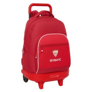 Safta Sevilla FC Mochila con Carro - Resistente al Agua - 33L - Bolsillo Frontal - Portabotellas - Tirador Doble - Hombreras y Espalda Acolchadas - Asa de Mano - Tarjeta ID - 330x220x450mm - Color Rojo