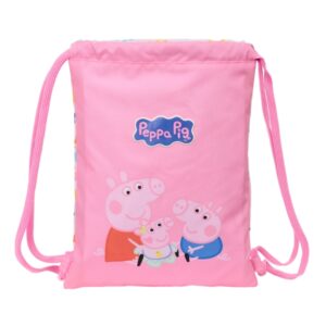 Safta Peppa Pig Baby Pig Saco Plano - Bolsillo con Cremallera - Cierre con Cordones - 3L - 260x10x340mm - Color Rosa