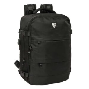 Safta Sevilla FC Mochila de Cabina - Bolsillo para Portatil hasta 15.6" - Organizadores - Portabotellas - Bolsillos Frontales - USB - Zapatillero - Espalda Transpirable - 290x190x440mm - Color Negro