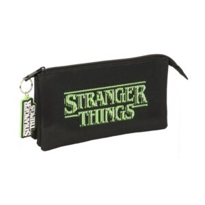 Safta Stranger Things Portatodo - 3 Compartimentos con Cremalleras - Bolsillo Interior - 0.6L - 220x30x120mm - Color Negro