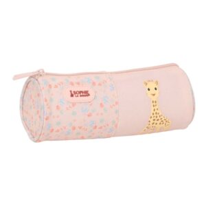 Safta Sophie la Girafe Joy Portatodo - Tirador Facil de Abrir - Material Reciclado - Resistente al Agua - 1L - 200x70x70mm - Color Rosa Pastel