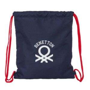 Safta Benetton Together Saco Plano - Bolsillo con Cremallera - Cierre con Cordones - 5L - Compacto y Ligero - 350x10x400mm - Color Azul Marino