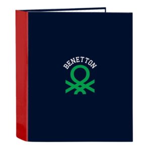 Safta Benetton Together Carpeta con 4 Anillas 40mm - Tapas Duras Forradas - Formato Folio - 270x60x330mm - Color Azul Marino