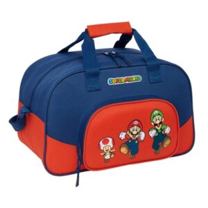 Safta Super Mario Mamma Mia Bolsa de Deporte - Bolsillo Frontal - Bandolera Ajustable - Tirador Doble - Tacos en Base - Fondo Semirigido - 22L - 400x230x240mm - Color Rojo y Azul