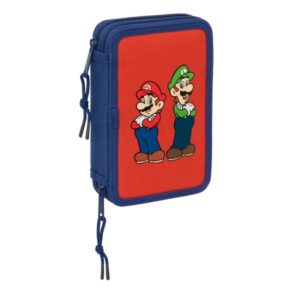 Safta Super Mario Mamma Mia Plumier de 2 Pisos - 29 Piezas - 1L - Goma - Lapiz - Boligrafos - Sacapuntas - 10 Colores - 14 Rotuladores - 125x40x195mm - Color Rojo