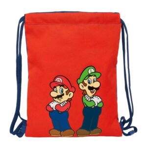 Safta Super Mario Mamma Mia Saco Plano - Bolsillo con Cremallera - Cierre con Cordones - Material Duradero - Compacto y Ligero - 3L - 260x10x340mm - Color Rojo