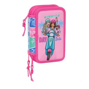 Safta Barbie Plumier de 3 Pisos - 37 Piezas - 1.3L - Goma - Lapiz - Boligrafos - Sacapuntas - Reglas - 16 Colores - 14 Rotuladores - 125x55x195mm - Color Rosa