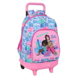 Safta Barbie Mochila con Carro - Extraible - Bolsillo Frontal - Portabotellas - Tirador Doble - Hombreras Acolchadas - Asa Acolchada - Tarjeta ID - Base Reforzada - 33L - 330x220x450mm - Color Rosa