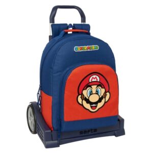 Safta Super Mario Mamma Mia Mochila con Carro - Tirador Doble - Hombreras Acolchadas - Mochila Extraible - Ruedas Antivibracion - Sistema de Bloqueo - 320x150x420mm - Color Rojo y Azul