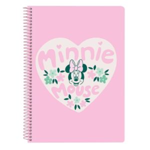 Safta Minnie Mouse Minty Libreta con Espiral - Formato Cuarto - 80 Hojas de Papel 80g/m2 - Cuadriculas 4x4mm - Tapas Duras Glasofonadas - Margen Lateral - 155x10x220mm - Color Rosa Pastel