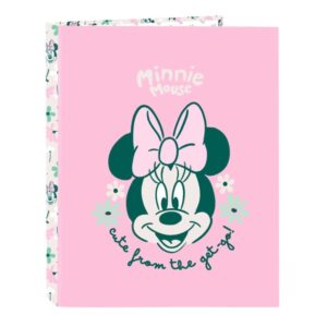 Safta Minnie Mouse Minty Carpeta con 4 Anillas 25mm - Tapas Duras Forradas - Formato Folio - Resistente y Elegante - 265x40x330mm - Color Rosa Pastel