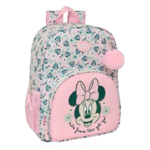 Safta Minnie Mouse Minty Mochila Adaptable a Carro - Portabotellas - Tirador Doble - Hombreras Ergonomicas Acolchadas - Bolsillo Frontal - Asa de Mano - 19L - 330x140x420mm - Color Rosa Pastel