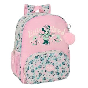 Safta Minnie Mouse Minty Mochila - Adaptable a Carro - Portabotellas - Tirador Doble - Hombreras Acolchadas Ergonomicas - Bolsillo Frontal - Asa de Mano - 15L - 320x120x380mm - Color Rosa Pastel