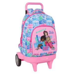 Safta Barbie Mochila con Carro - Bolsillo Frontal - Bolsillo Lateral - Hombreras Acolchadas - Asa Acolchada - Tarjeta ID - Bandeja PVC - Ruedas Antivibracion - 33L - 330x220x450mm - Color Rosa