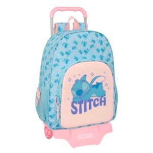 Safta Stitch Ohana Mochila con Carro - Portabotellas - Doble Tirador en Cremallera - Hombreras Ergonomicas - Mochila Extraible - Ruedas de Goma - 21L - 330x140x420mm - Color Azul Claro