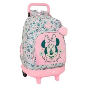 Safta Minnie Mouse Minty Mochila con Carro - Extraible - Bolsillo Frontal - Portabotellas - Tirador Doble - Hombreras Acolchadas - Asa Acolchada - Tarjeta ID - 33L - 330x220x450mm - Color Rosa Pastel