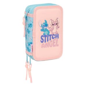 Safta Stitch Ohana Plumier de 3 Pisos - 37 Piezas - 1.3L - Goma - Lapiz - Boligrafos - Sacapuntas - Reglas - 16 Colores - 14 Rotuladores - 125x55x195mm - Color Rosa Pastel