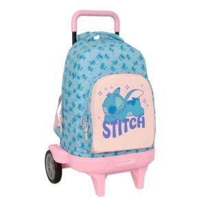 Safta Stitch Ohana Mochila con Carro - Bolsillo Frontal - Portabotellas - Tirador Doble - Hombreras Acolchadas - Asa Acolchada - Tarjeta ID - Ruedas Antivibracion - 330x220x450mm - Color Azul Claro