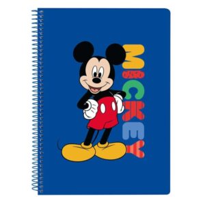 Safta Mickey Mouse Today Libreta con Espiral - Formato Cuarto - 80 Hojas de Papel 80g/m2 - Cuadriculas 4x4mm - Tapas Duras Glasofonadas - Margen Lateral - 155x10x220mm - Color Azul