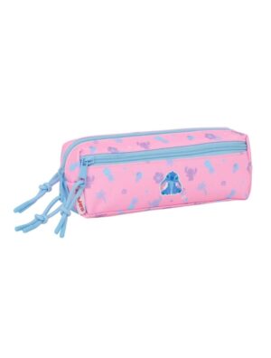 Safta Stitch Bright Portatodo - 3 Compartimentos con Cremalleras - Goma Elastica - 0.98L - 220x60x85mm - Color Rosa