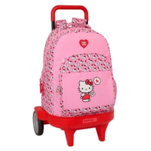 Safta Hello Kitty Mochila con Carro - Ruedas Antivibracion - Bolsillo Frontal - Hombreras Acolchadas - Portabotellas - Bandeja PVC Protectora - Alto Abierto 93cm - 33L - Color Rosa