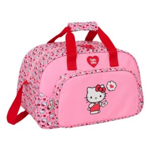 Safta Hello Kitty Bolsa de Deporte - Bolsillo Frontal - Bandolera Ajustable - Asa Forrada - Doble Tirador Cremallera - Tacos Proteccion Base - Fondo Extraible - 22L - 400x230x240mm - Color Rosa