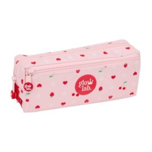 Safta Glowlab Frutitas Portatodo - 3 Compartimentos con Cremalleras - Goma Elastica - 0.98L - 220x60x85mm - Color Rosa