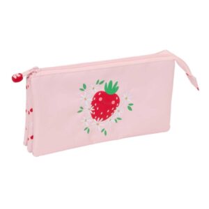 Safta Glowlab Frutitas Portatodo - 3 Compartimentos con Cremalleras - Bolsillo Interior - 0.6L - 220x30x120mm - Color Rosa