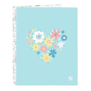 Safta Moos Fiori Carpeta con 4 Anillas 25mm - Tapas Duras Forradas - Formato Folio - 265x40x330mm - Color Azul Claro