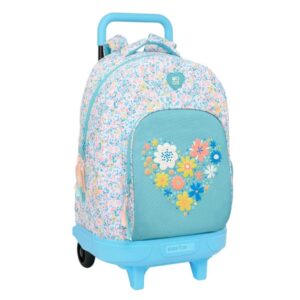Safta Moos Fiori Mochila con Carro - Extraible - Bolsillo Lateral - Tirador Doble - Hombreras Acolchadas - Tarjeta ID - Base Reforzada - Frenos en Asa - 33 L - 330x220x450mm - Color Azul Claro
