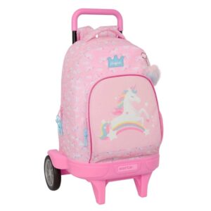 Safta Glowlab Kids Mochila con Carro - 33L - Ruedas Antivibracion - Bolsillo Frontal - Asa Acolchada - Extraible - Portabotellas - Tirador Doble - Base Reforzada - Tarjeta ID - 330x220x450mm - Color Rosa