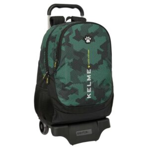 Safta Kelme Camo Mochila con Carro - Portabotellas - 2 Compartimentos - Tirador Doble - Espalda Acolchada - Asa Superior - Mochila Extraible - 22.5L - 320x160x440mm - Color Verde Camuflaje