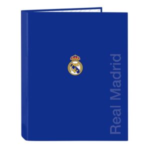 Safta Real Madrid Carpeta con 4 Anillas 25mm - Tapas Duras Forradas - Formato Folio - 265x40x330mm - Color Azul