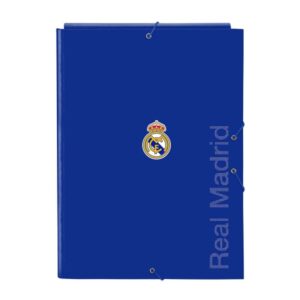 Safta Real Madrid Carpeta con 3 Solapas - Tapas Duras Forradas - Formato Folio - Cierre con Gomas - 260x25x335mm - Color Azul