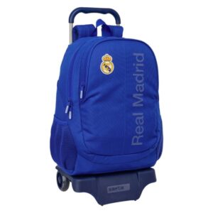 Safta Real Madrid Mochila con Carro - Portabotellas - Compartimentos Grandes - Doble Tirador - Hombreras Acolchadas - Espalda Acolchada - Asa Superior - Mochila Extraible - 320x160x440mm - Color Azul