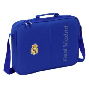 Safta Real Madrid Maletin con Cremallera - Bandolera Ajustable - Asa Forrada - Doble Tirador - Fondo Semirigido - 6L - 380x60x280mm - Color Azul