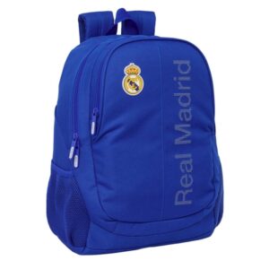 Safta Real Madrid Mochila Adaptable a Carro - Portabotellas - Dos Compartimentos Grandes - Doble Cremallera - Hombreras Ergonomicas - Asa Superior - 23L - 320x160x440mm - Color Azul
