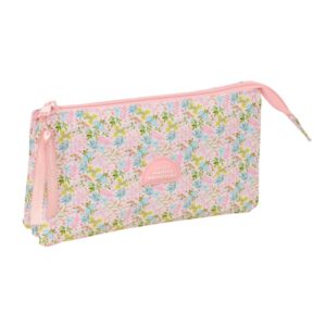 Safta VMB Portatodo - 3 Compartimentos con Cremalleras - Bolsillo Interior - 0.6L - 220x30x120mm - Color Rosa