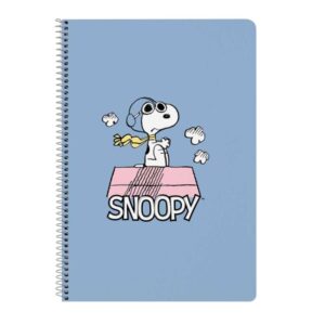 Safta Snoopy Libreta con Espiral - Formato Folio - 80 Hojas de Papel 80g/m2 - Cuadriculas 4x4mm - Tapa Dura Decorada - Margen Lateral - 215x10x310mm - Color Azul