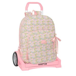 Safta VMB Mochila con Carro - Tirador Doble - Ergonomicas Acolchadas - Bolsillo Frontal - Mochila Extraible - Carro de PP - Ruedas Antivibracion - 300x140x460mm - Color Rosa