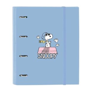 Safta Snoopy Carpeta con 4 Anillas 35mm - Tapas Duras Forradas - Recambio 100 Hojas - Cuadriculas 5x5mm - Cierre Elastico - Incluye Separadores - 270x35x320mm - Color Azul