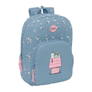 Safta Snoopy Mochila Adaptable a Carro - Tirador Doble - Bolsillo Frontal - Hombreras Ergonomicas - Asa Superior - 19.30L - 300x140x460mm - Color Azul